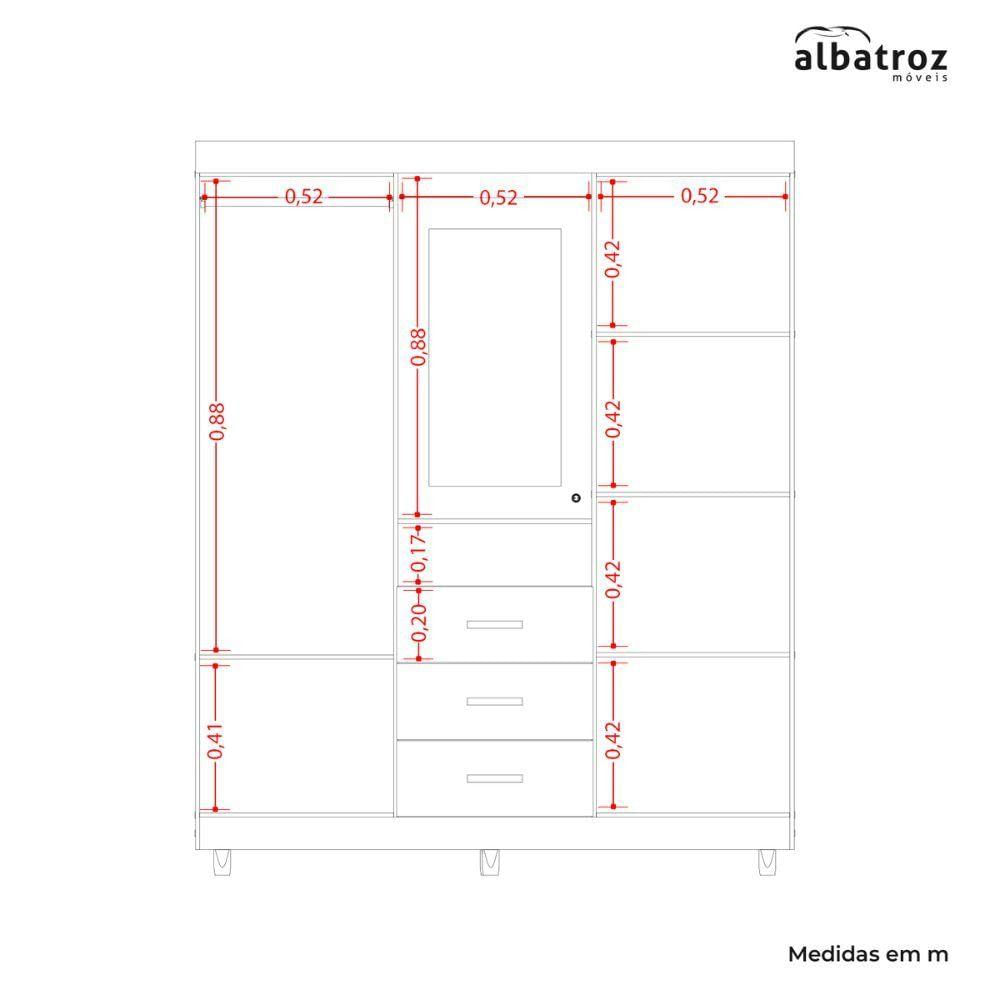 Guarda Roupa Albatroz ágata 4 Portas 3 Gavetas