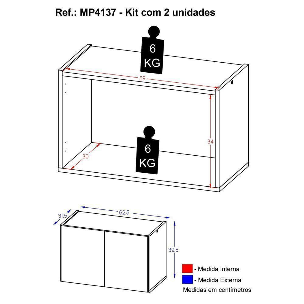 Kit 2 Mesas De Cabeceira Suspensas 2 Portas Multimóveis Mp4137 Branco Branco