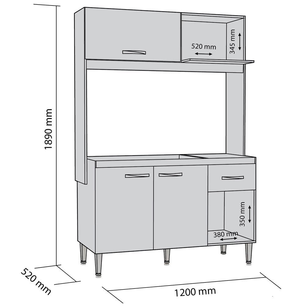 Cozinha Compacta Fellicci Sarah 3 Portas 1 Gaveta CC14 Carvalho/Branco