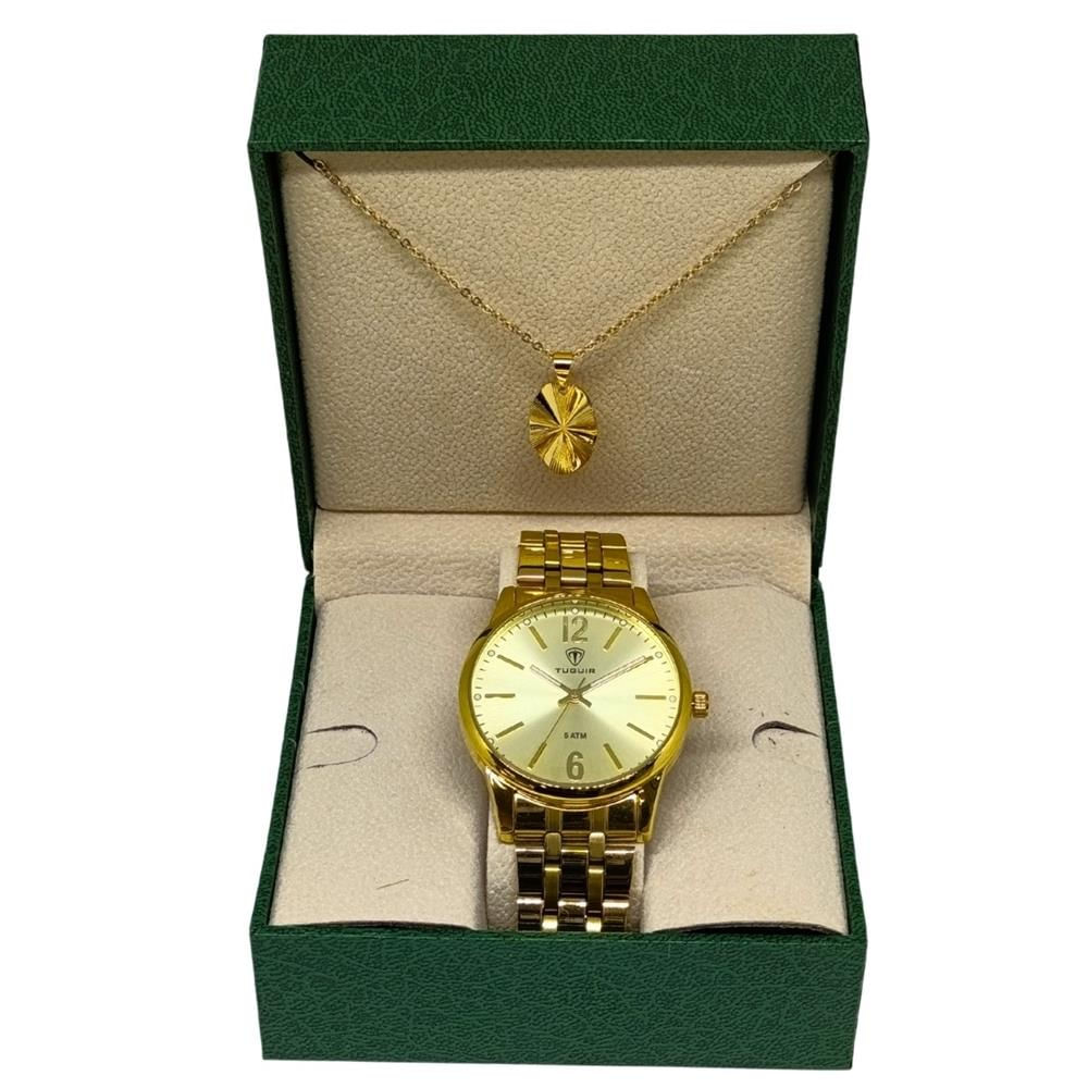 Relógio Tuguir Feminino Ref: Tg35054 Casual Dourado + Semijoia
