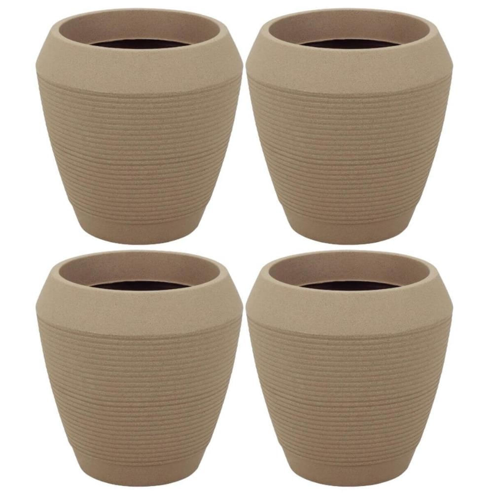 Encontraproduto.com.br - Kit 4 Vasos Grandes Jardim Tramontina Egípcio em Polietileno 54cm Granito Areia Plantas Folhagem