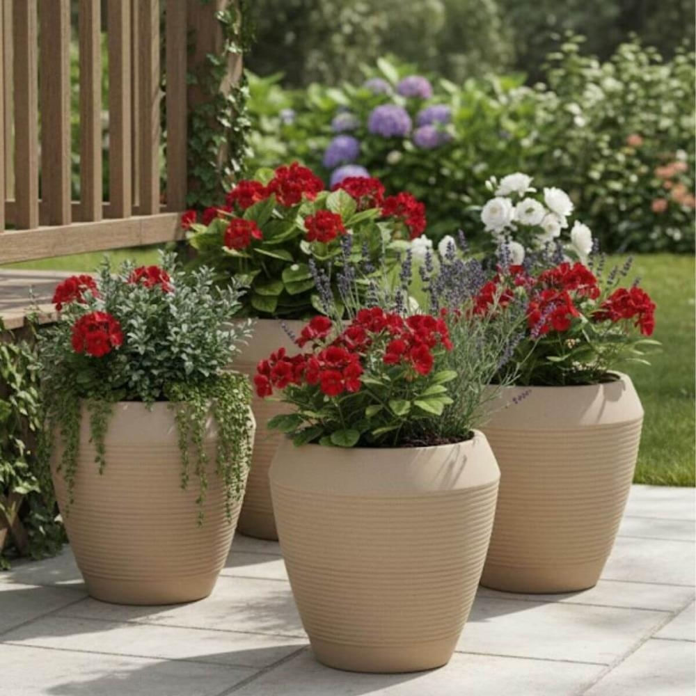 Encontraproduto.com.br - Kit 2 Vasos Grandes para Flor Egípcio Tramontina Polietileno 54cm Granito Areia Plantas Folhagem