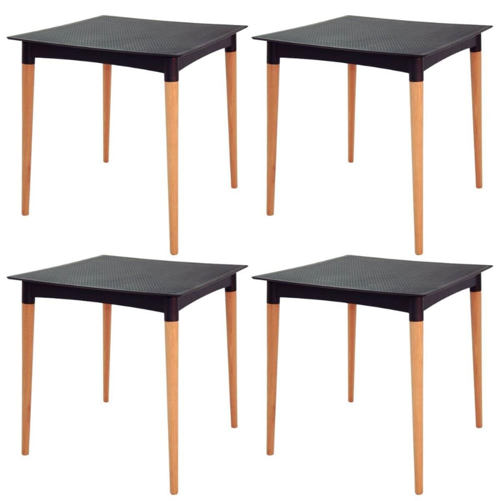 Kit 4 Mesas Plásticas Preto com Pernas de Madeira Tramontina Laura Rattan Jardim Varanda 4 Lugares