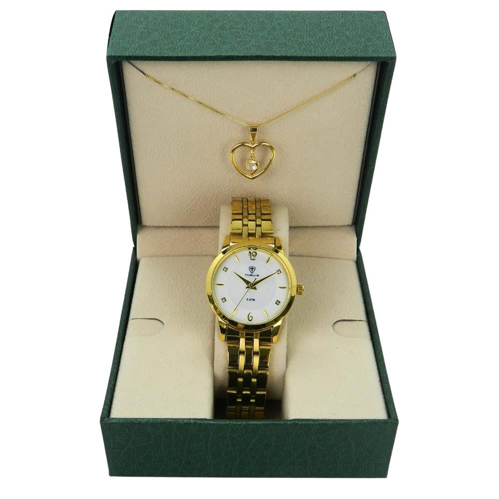 Relógio Tuguir Feminino Ref: Tg35124 Casual Dourado + Semijoia