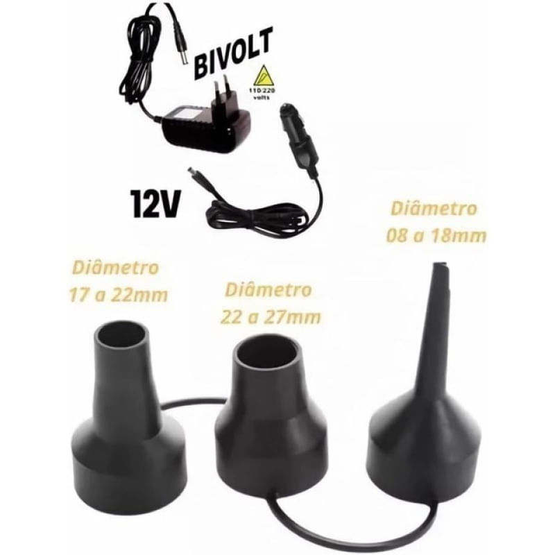 Bomba De Ar Elétrica Encher Colchão Boia Piscina Bomba Pneumática 12V Bicos Bivolt