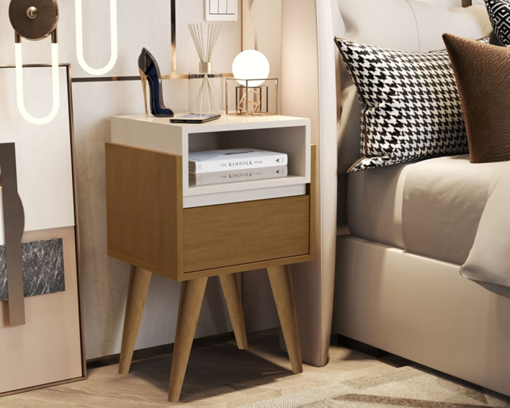 Mesa de Cabeceira Pés Palito Evora Nature / off white - Comprar Moveis em Casa