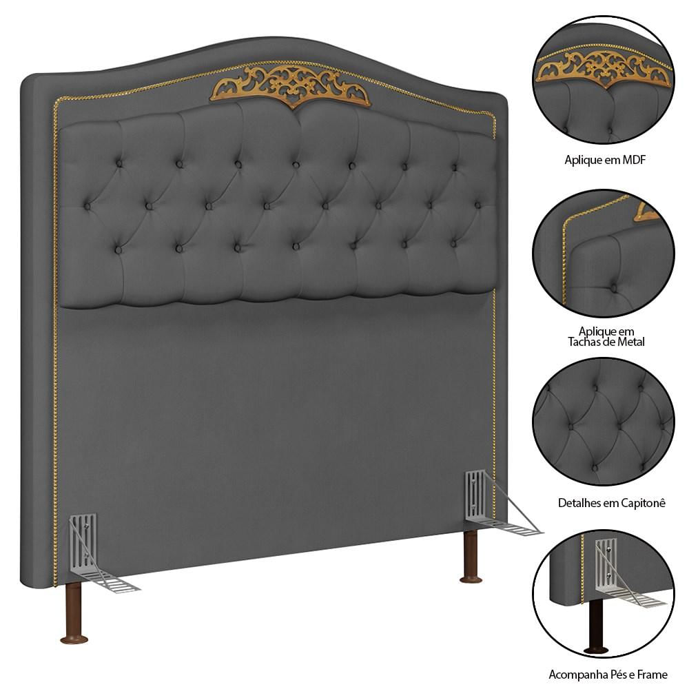 Cabeceira Cama Box Casal 140cm Com Calçadeira Baú Imperial Veludo J02 Cinza - Mpozenato