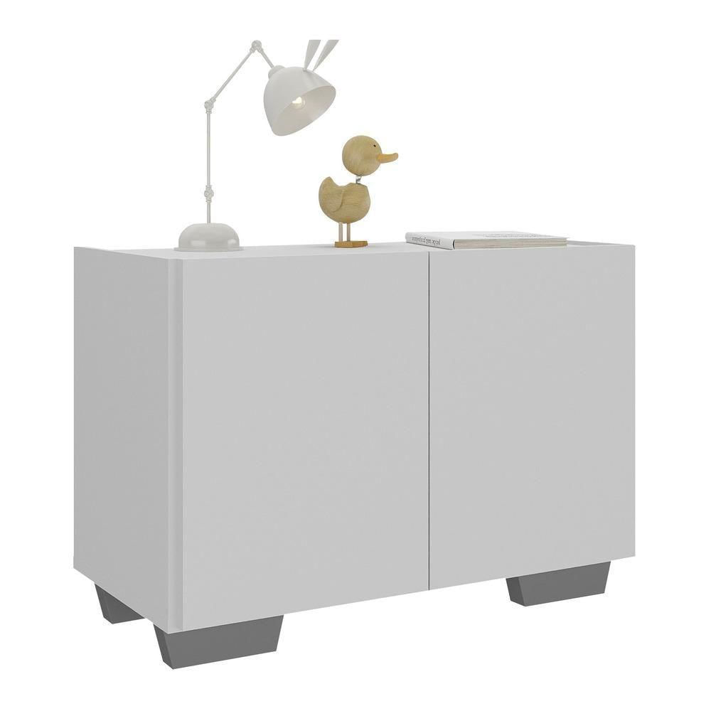 Mesa De Cabeceira Com Pés 2 Portas Multimóveis Mp4134 Branca/cinza Branco/cinza