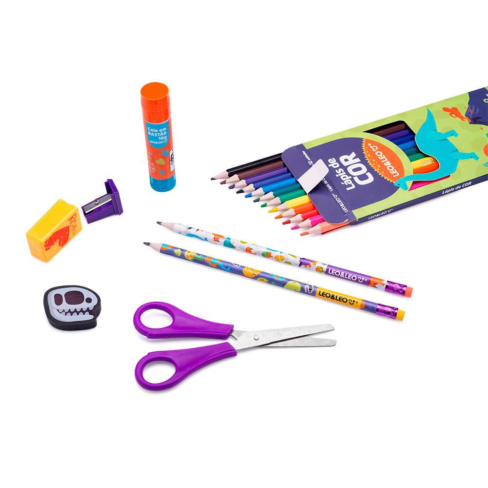 Kit Escolar Dino 19 Peças Leonora