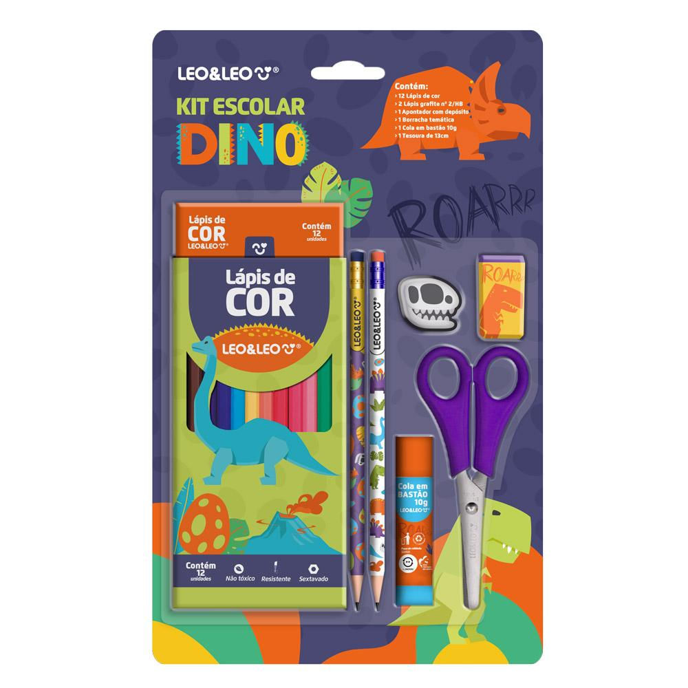 Kit Escolar Dino 19 Peças Leonora