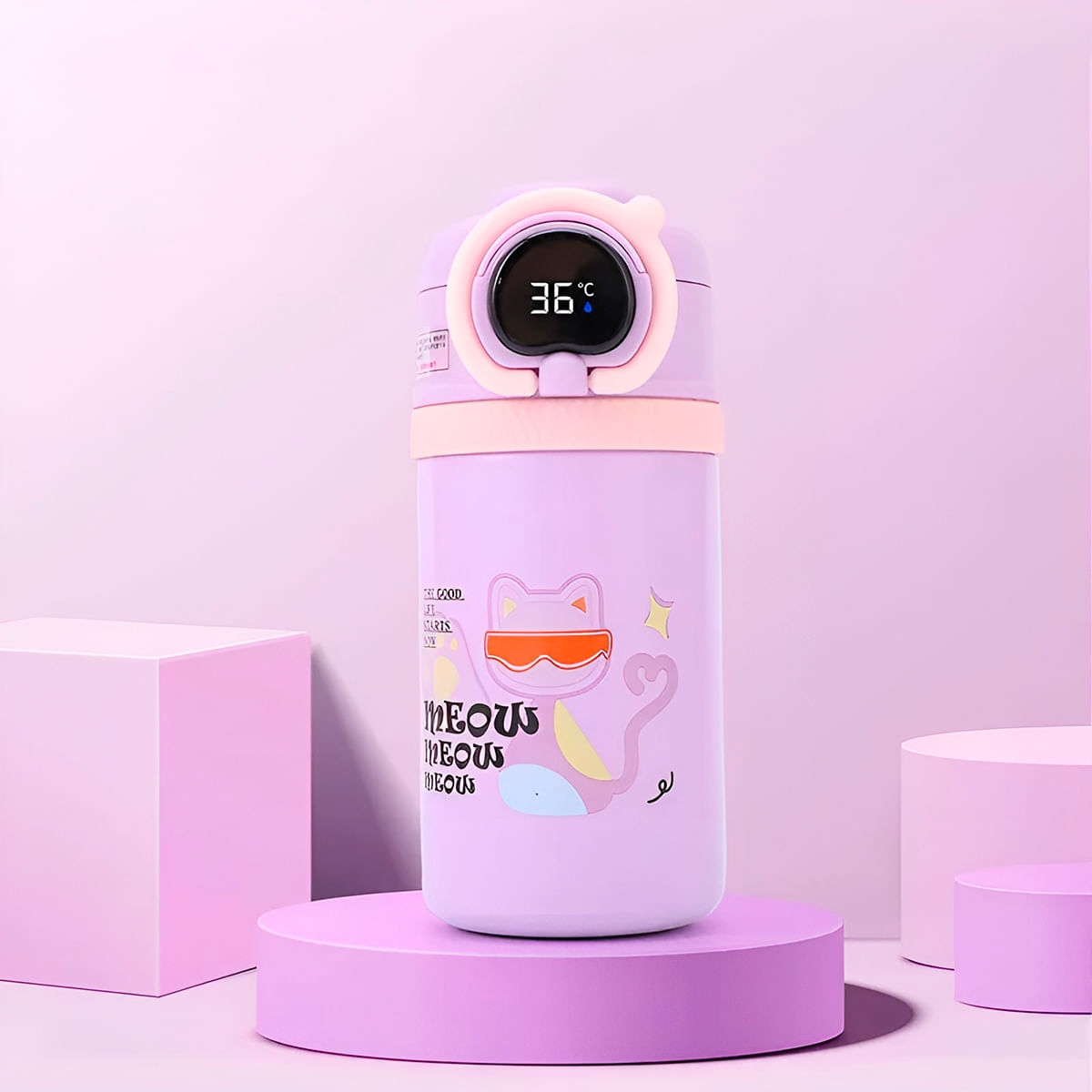 Garrafa Squeeze Copo Térmico Infantil Tela Digital Termômetro Cor