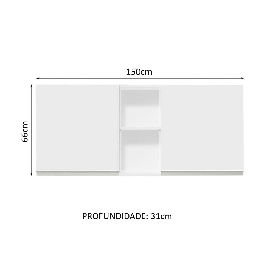 Armário Aéreo Madesa Glamy 150 cm 2 Portas e 2 Nichos - Branco Branco