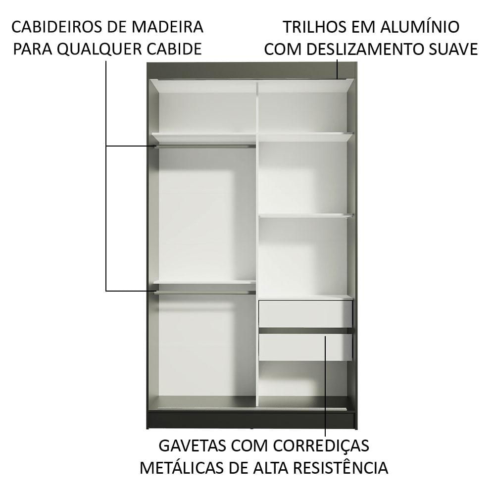 Guarda-Roupa Solteiro Madesa Tokio 2 Portas de Correr 2 Gavetas Preto