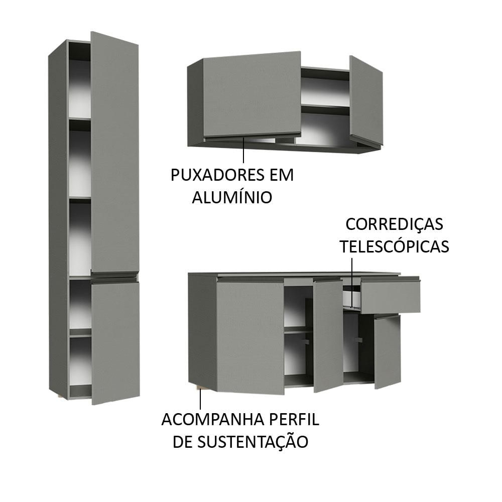 Armário de Cozinha Completa Suspenso 160cm Cinza Nice Madesa 02 Cinza