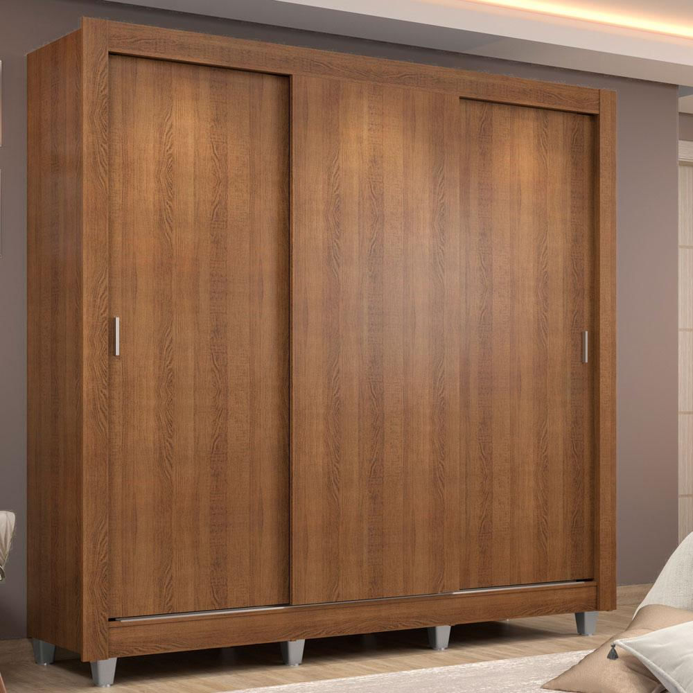 Guarda Roupa Casal Madesa Lyon 3 Portas de Correr 2 Gavetas com Pés - Rustic