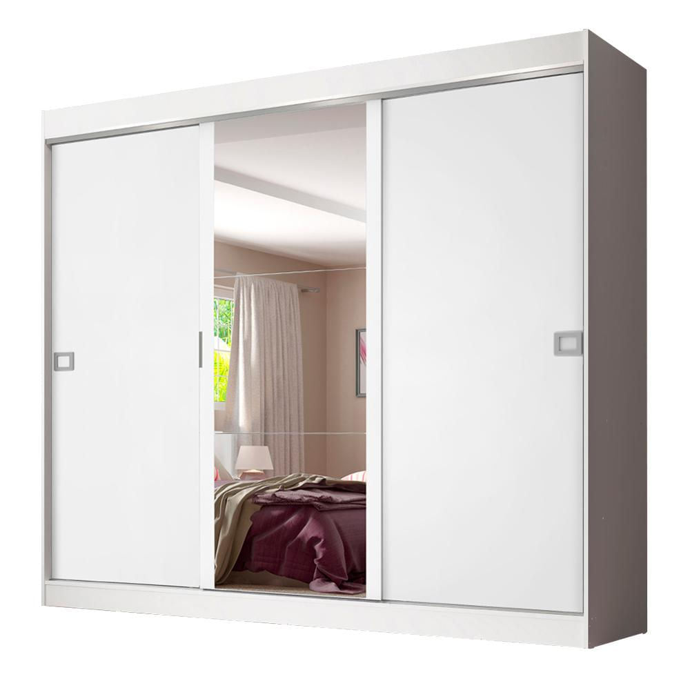 Guarda-Roupa Casal Madesa Napoli 3 Portas de Correr Central com Espelho - Branco Branco