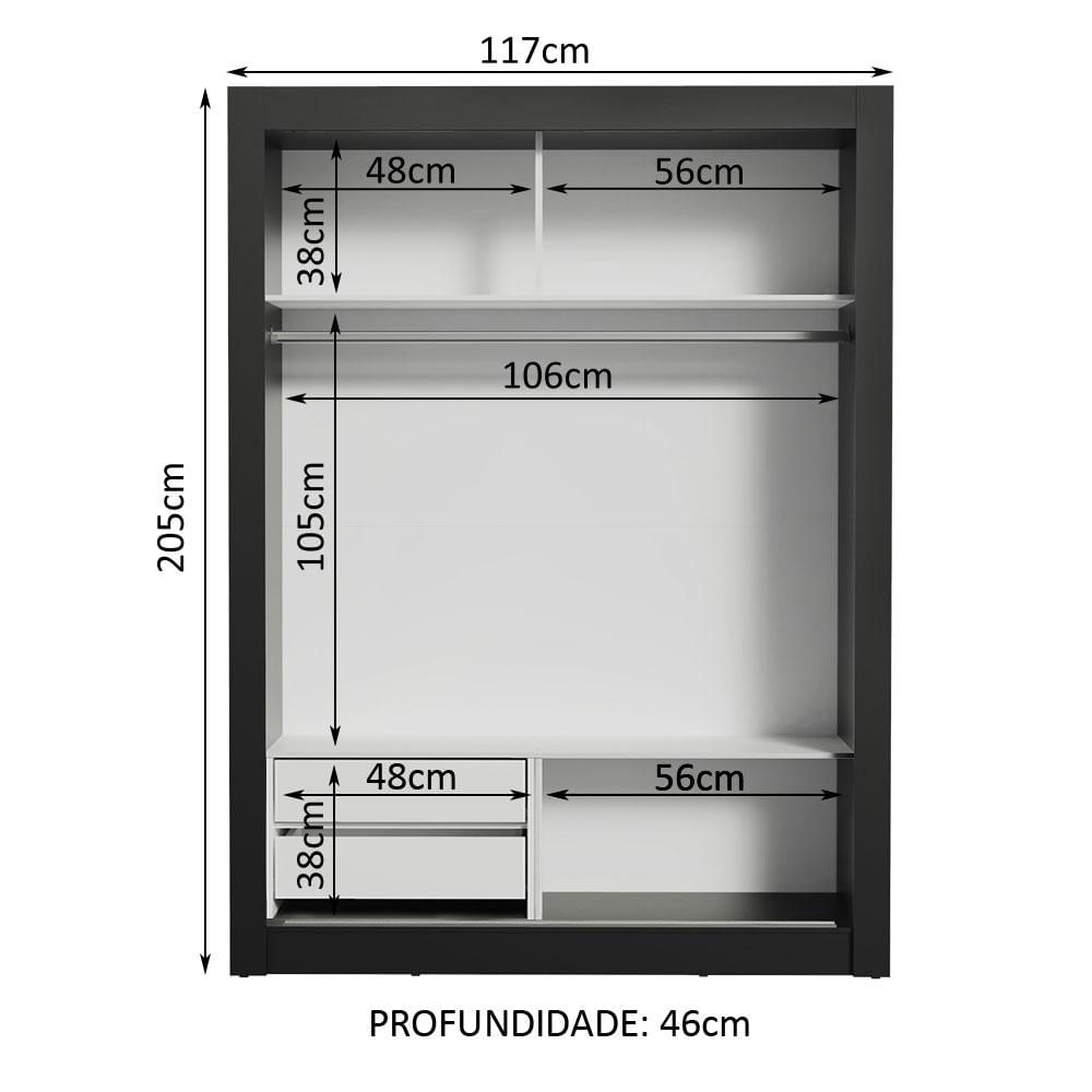 Guarda-Roupa Solteiro Madesa Dallas 2 Portas de Correr com Espelho 2 Gavetas Preto