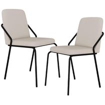 Kit 02 Cadeiras Estofada Para Sala De Jantar Loft Preto C01 Linho Areia - Lyam Decor