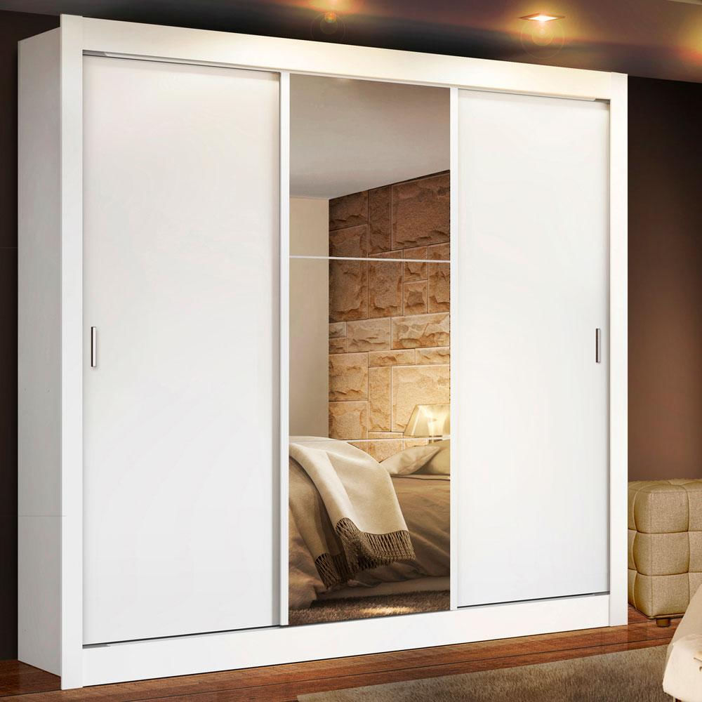 Guarda Roupa Casal Madesa Lyon 3 Portas de Correr com Espelho 2 Gavetas - Branco