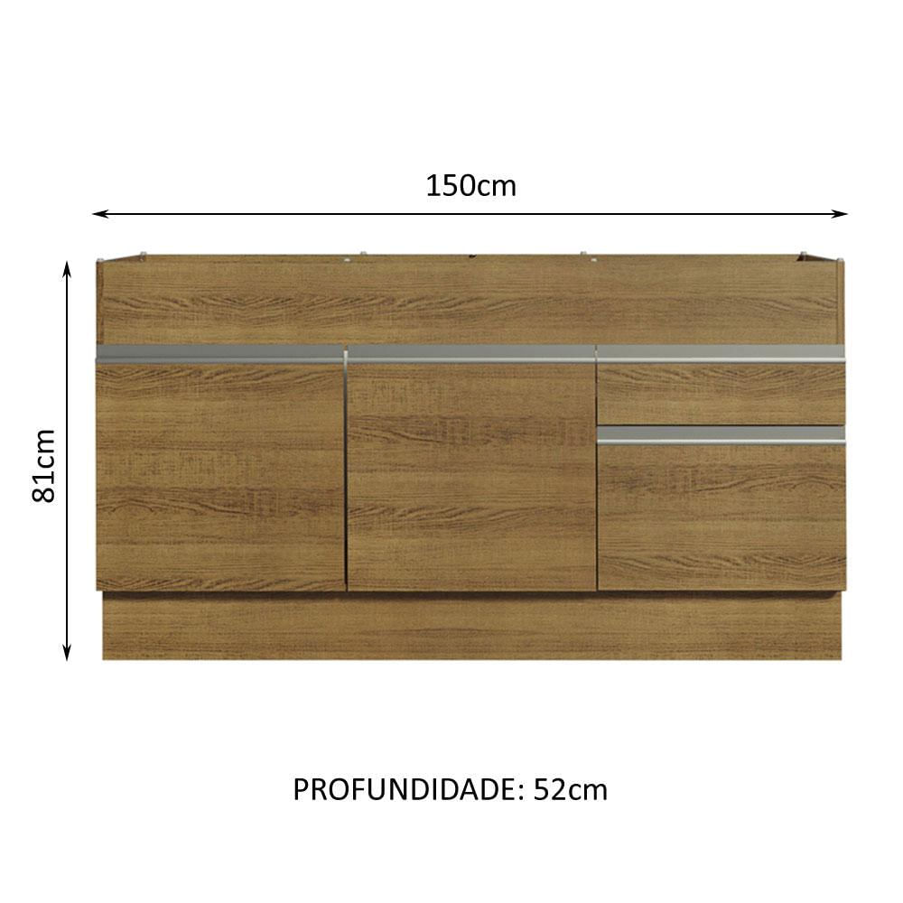 Balcão de Pia Madesa Glamy 150 cm 2 Portas e 2 Gavetas (Sem Tampo e Pia) - Rustic Rustic