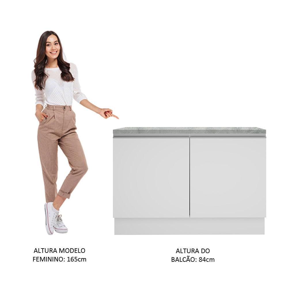 Balcão Madesa Glamy 120 cm 2 Portas (Com Tampo) - Branco Branco