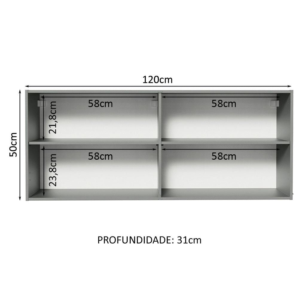 Armário Aéreo 120 x 50 cm 2 Portas Cinza Nice Madesa Cinza