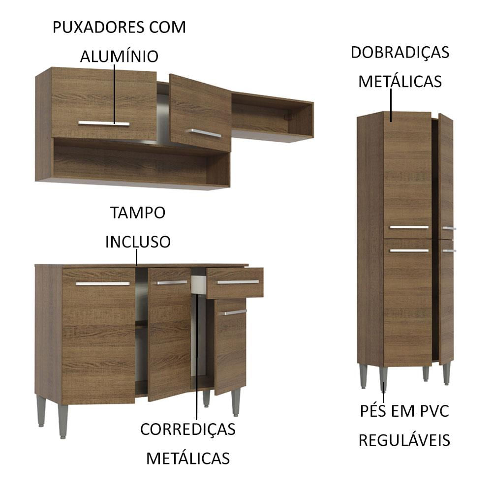 Armário de Cozinha Compacta 229cm Rustic Emilly Pop Madesa 02 Rustic