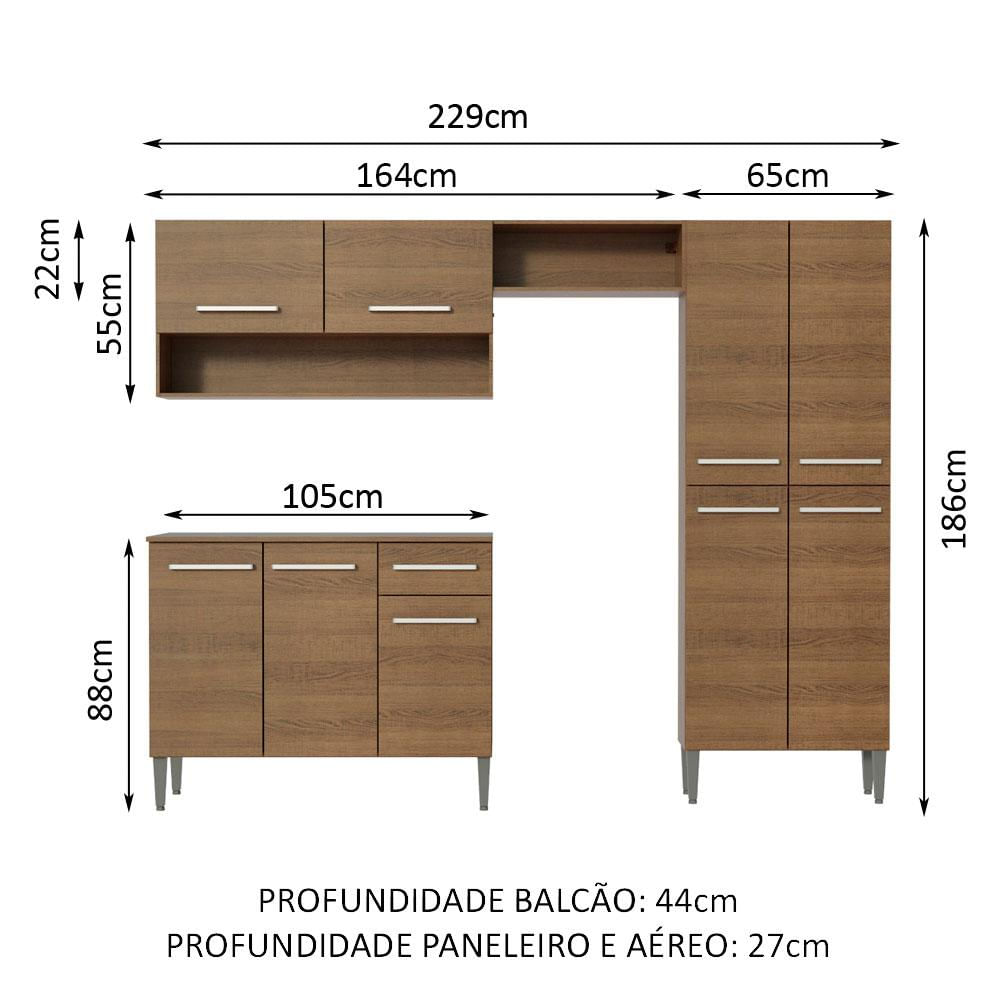 Armário de Cozinha Compacta 229cm Rustic Emilly Pop Madesa 02 Rustic