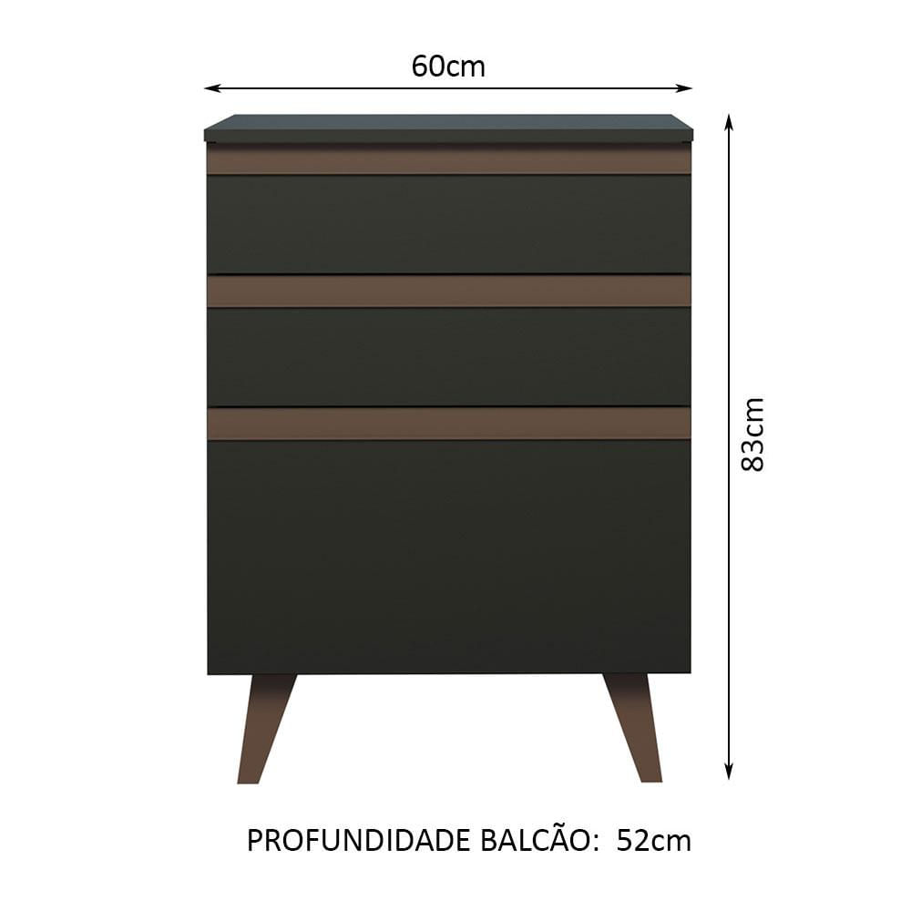 Balcão Madesa Reims 60 cm 3 Gavetas - Preto Preto