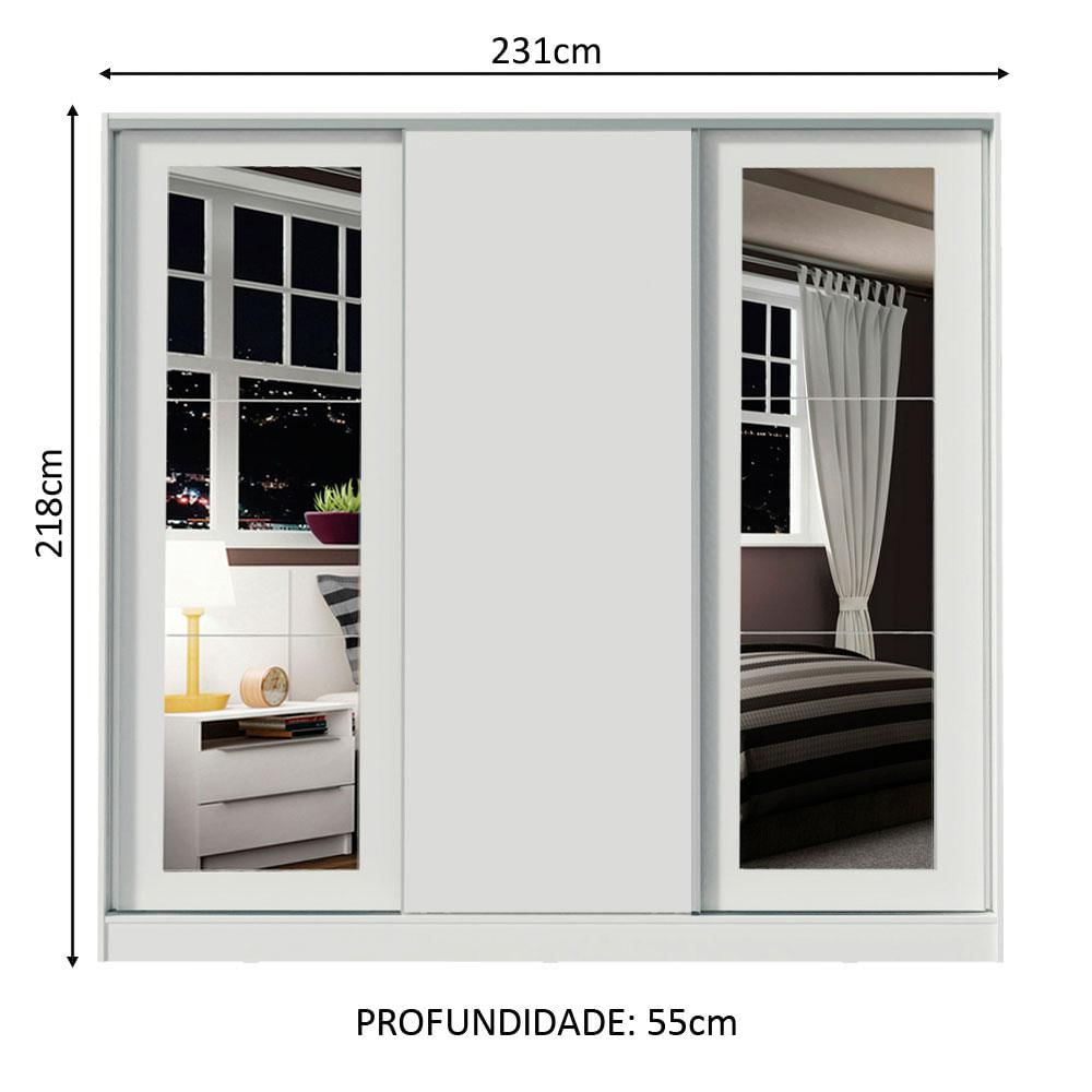 Guarda-Roupa Casal 100% MDF Madesa Eros 3 Portas de Correr com Espelhos - Branco Branco