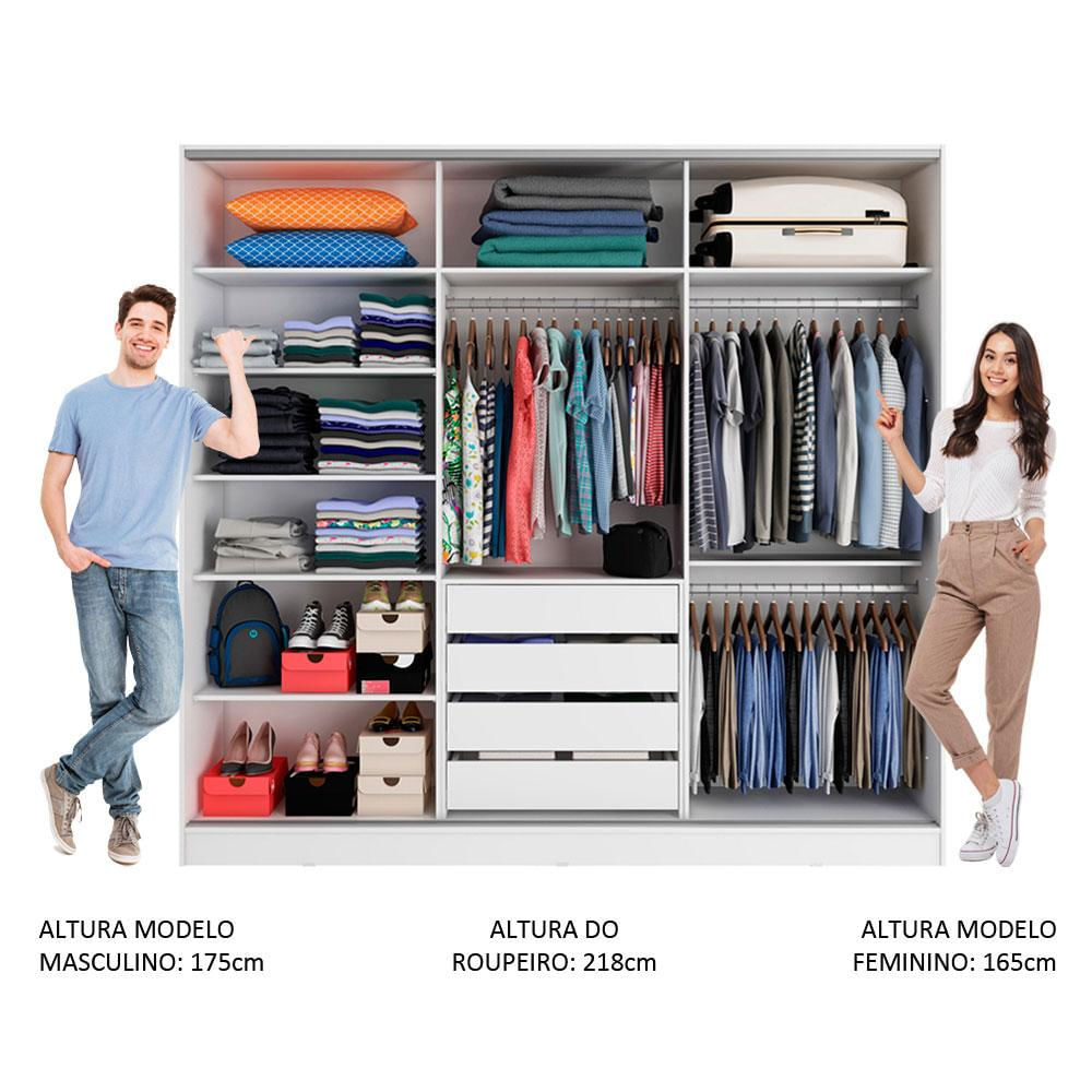 Guarda-Roupa Casal 100% MDF Madesa Eros 3 Portas de Correr com Espelhos - Branco Branco