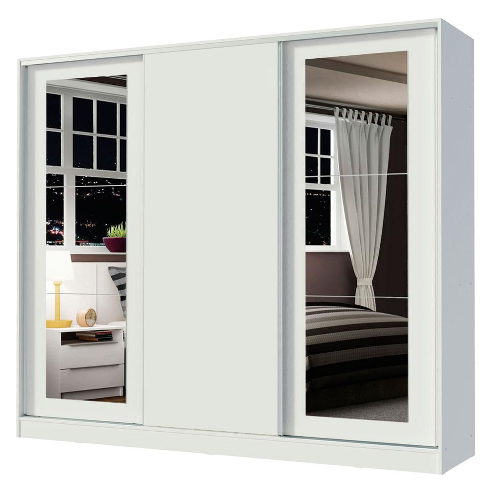 Guarda-Roupa Casal 100% MDF Madesa Eros 3 Portas de Correr com Espelhos - Branco Branco