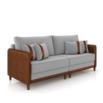 Sofá 3 Lugares Living 212cm Pé Madeira Valença Marrom/veludo K01 - D\'rossi Cor Cinza