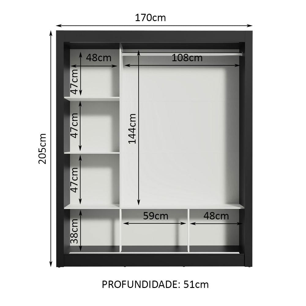 Guarda Roupa Casal Madesa Mônaco 3 Portas de Correr com Espelho - Preto Preto