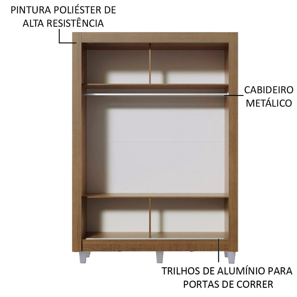 Guarda-Roupa Solteiro Madesa Denver 2 Portas de Correr com Espelho com Pés - Rustic Rustic