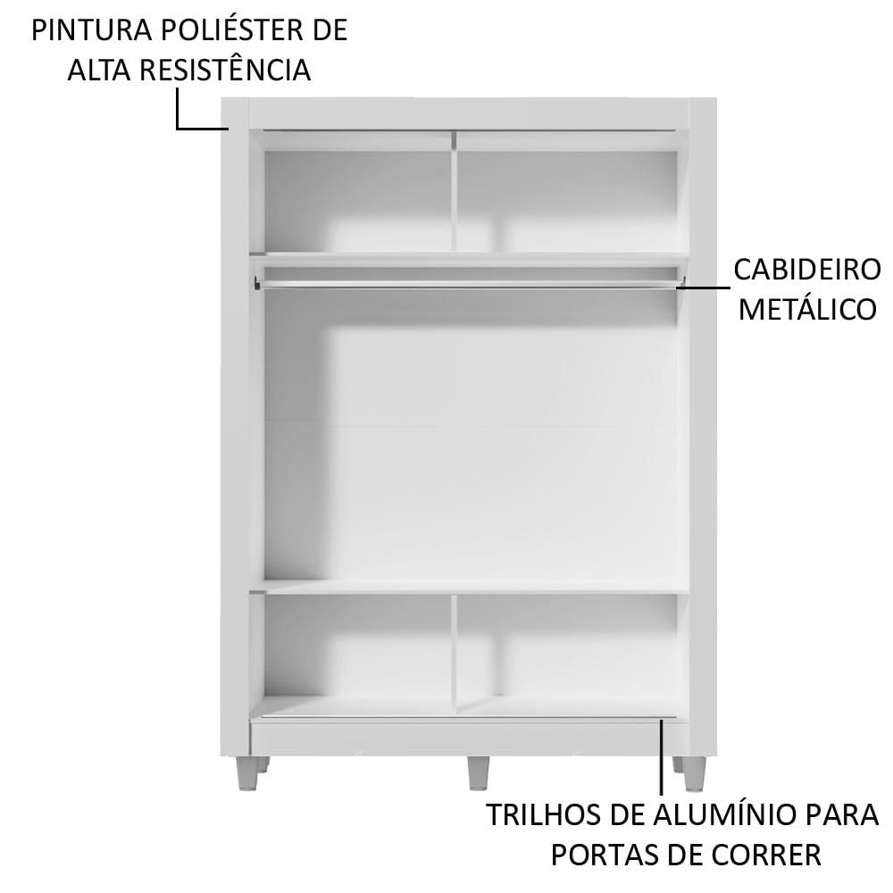 Guarda-Roupa Solteiro Madesa Denver 2 Portas de Correr com Espelho com Pés Branco