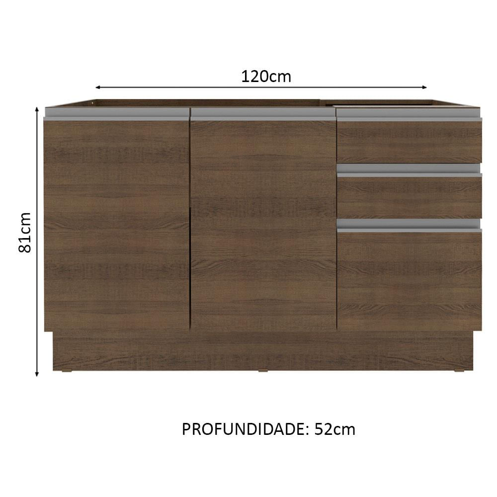 Balcão Gabinete de Pia Madesa Glamy 2 Portas e 3 Gavetas Rustic