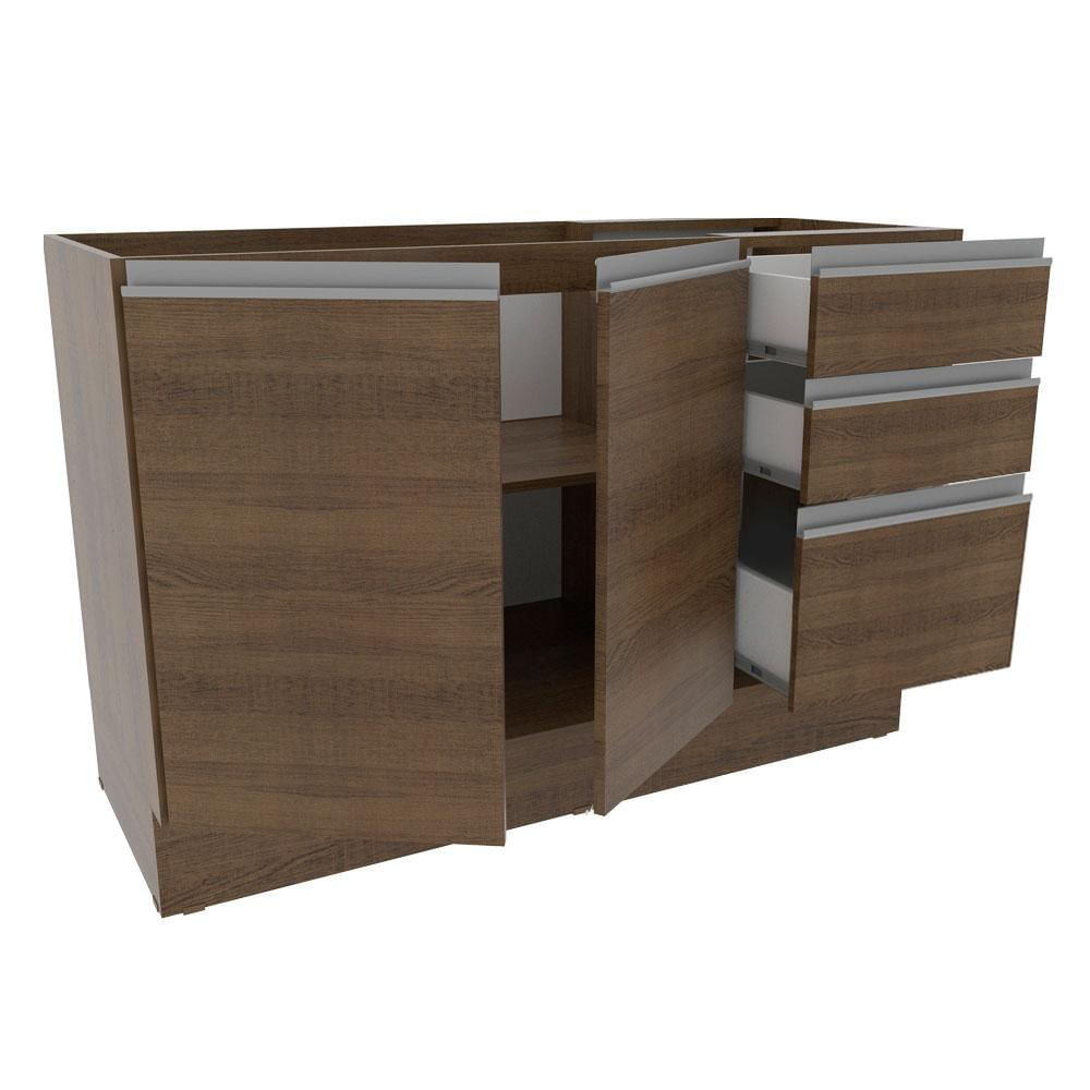 Balcão Gabinete de Pia Madesa Glamy 2 Portas e 3 Gavetas Rustic