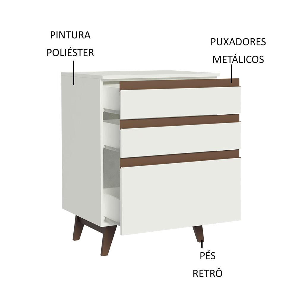 Balcão Madesa Reims 60 cm 3 Gavetas - Branco Branco