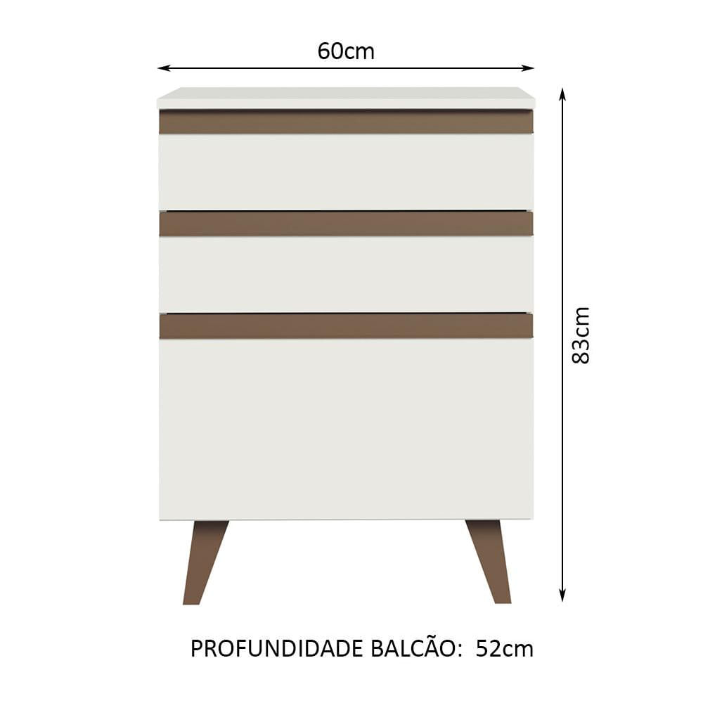 Balcão Madesa Reims 60 cm 3 Gavetas - Branco Branco