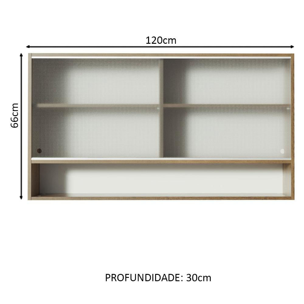 Armário Aéreo Madesa Glamy 2 Portas de Correr de Vidro e 1 Nicho - Rustic Rustic