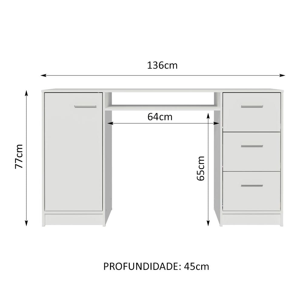 Escrivaninha Madesa Alaska 3 Gavetas 1 Porta Branco