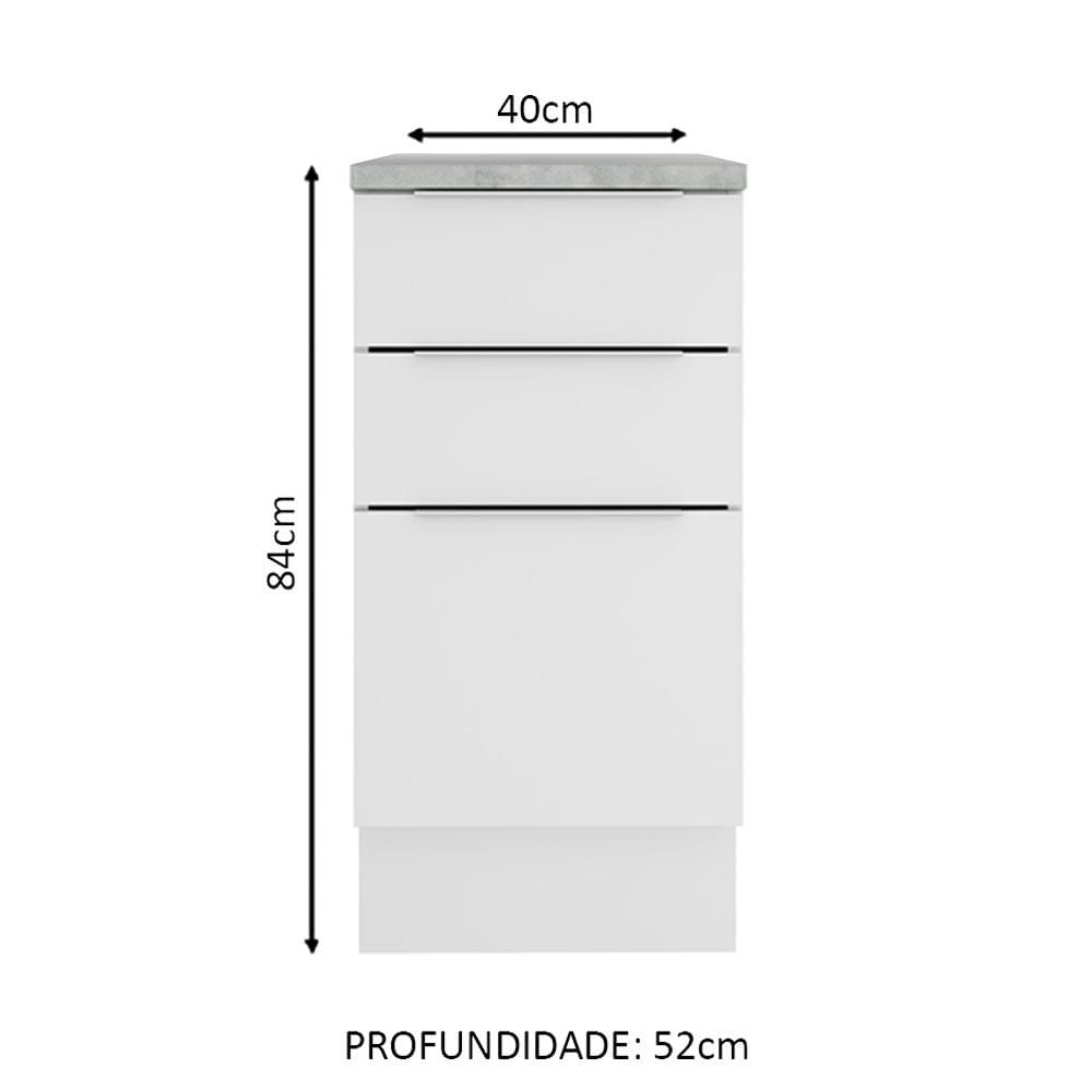 Balcão Madesa Stella 40 cm 3 Gavetas - Branco Branco