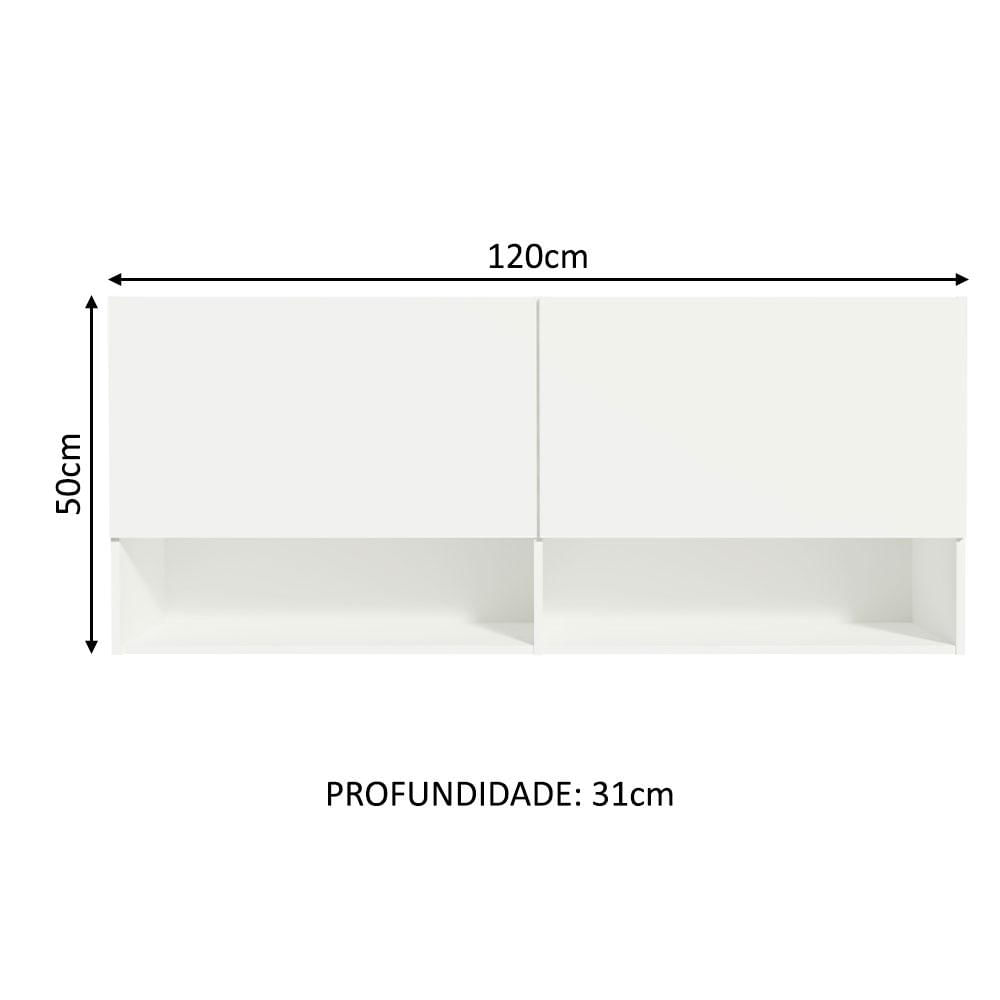 Armário Aéreo 120 cm 2 Portas 2 Nichos Branco para Área de Serviço Madesa Branco