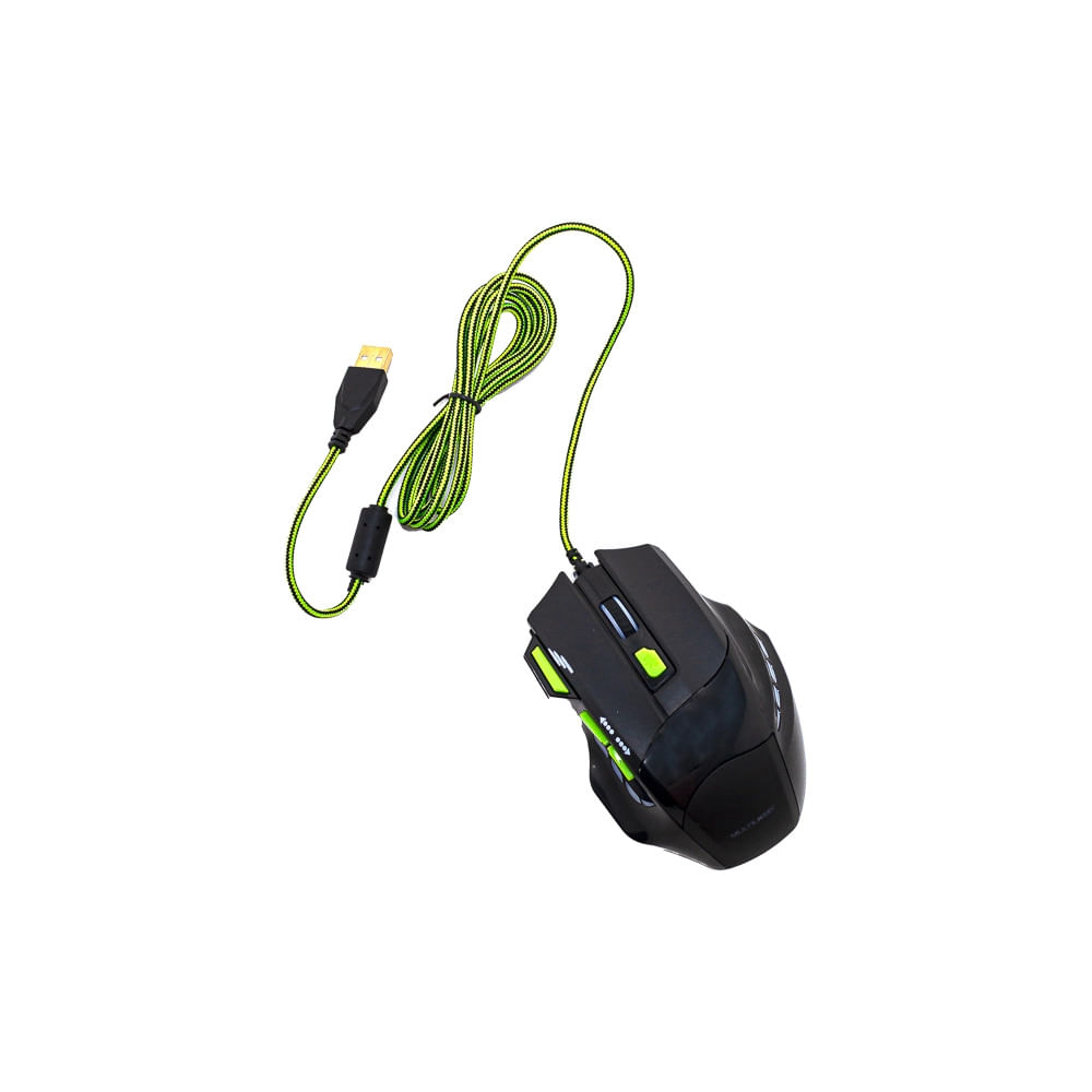 Mouse Gamer Multilaser MO208 com Fio 2400 DPI QuickFire Preto e Verde Mouse Gamer Multilaser MO208 com Fio 2400 DPI QuickFire Preto e Verde