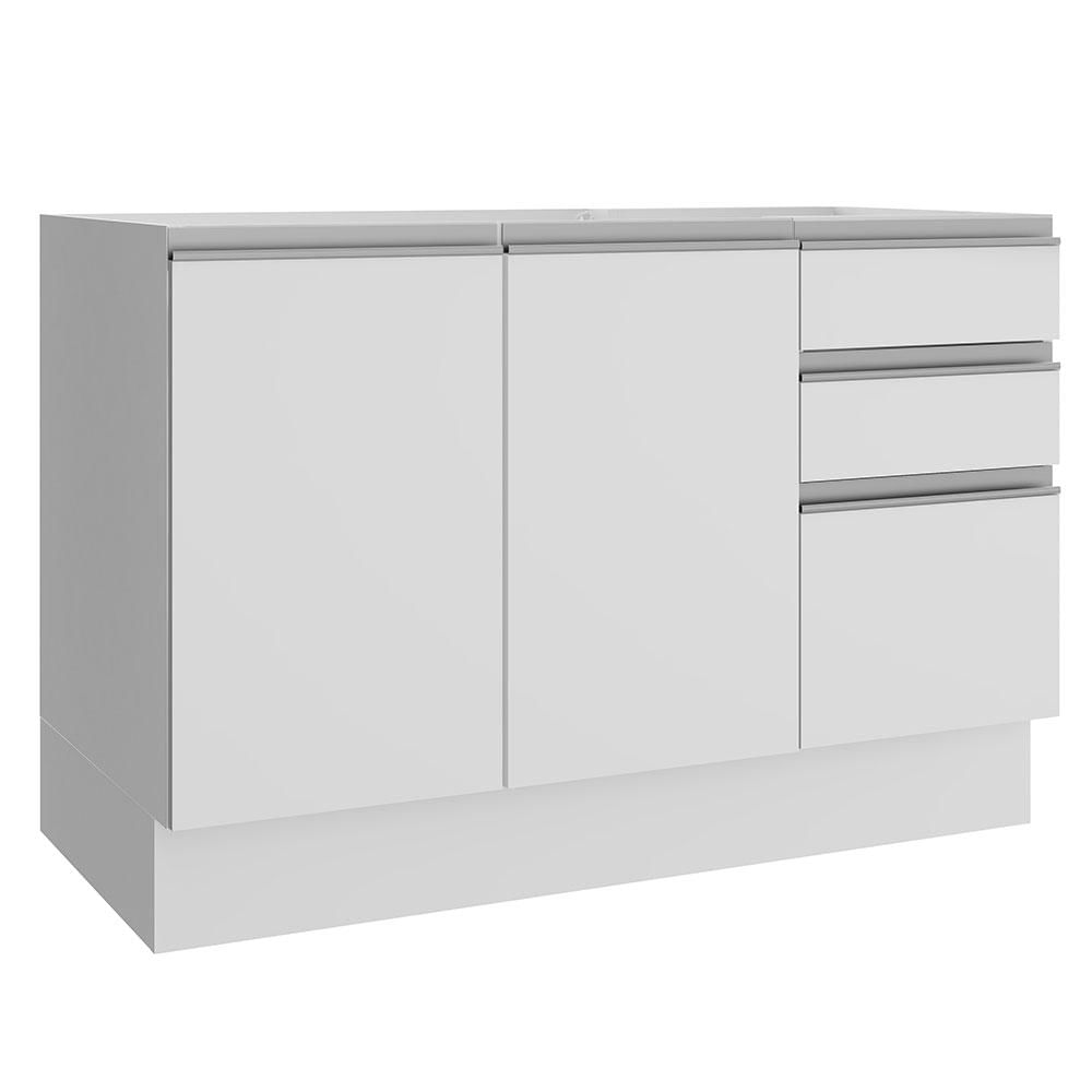 Balcão Gabinete de Pia Madesa Glamy 120 cm 2 Portas e 3 Gavetas - Branco Branco