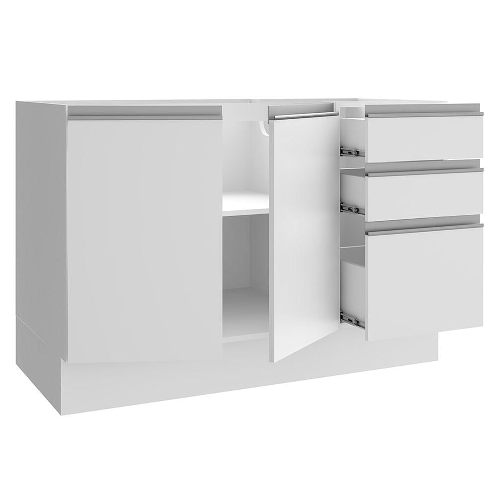 Balcão Gabinete de Pia Madesa Glamy 120 cm 2 Portas e 3 Gavetas - Branco Branco