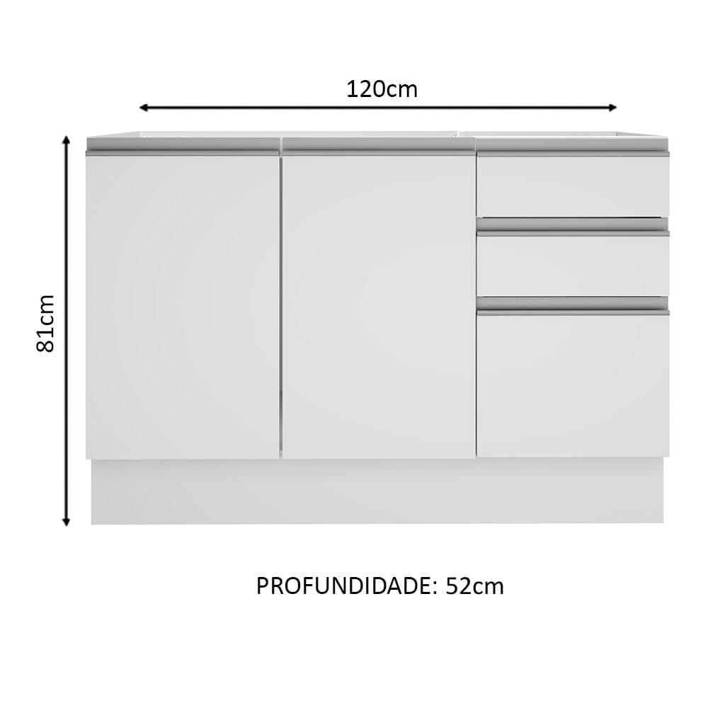 Balcão Gabinete de Pia Madesa Glamy 120 cm 2 Portas e 3 Gavetas - Branco Branco