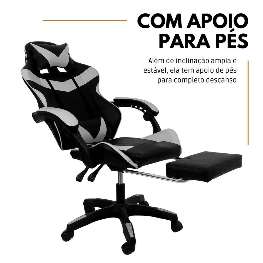 Cadeira Gamer Stillus Oficial Apoio Pés Preto/branco