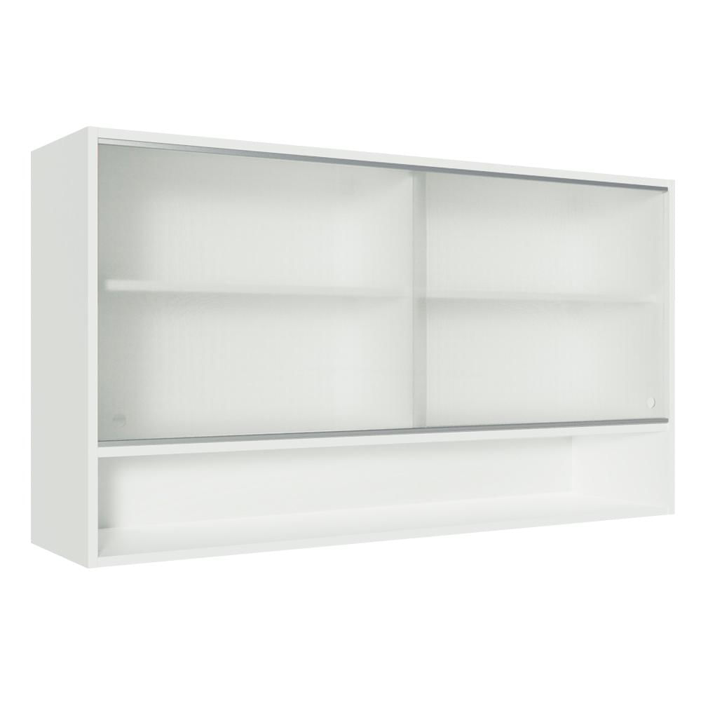 Armário Aéreo Madesa Glamy 2 Portas de Correr de Vidro e 1 Nicho - Branco Branco